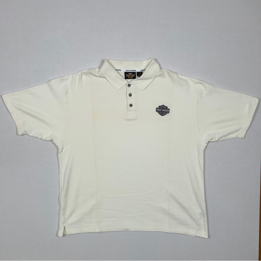 2000s Harley Davidson White Cream Polo
